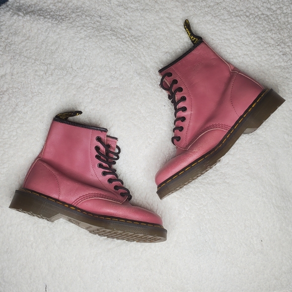 Dr. Martens 1460 Pink Leather Lace Up Chunky Ankle Boots - Picture 3 of 15